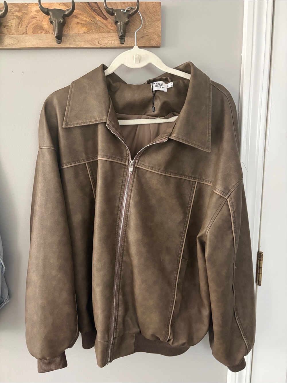 Princess Polly gold smith washed dark Brown Faux Suede Zip Front Jacket